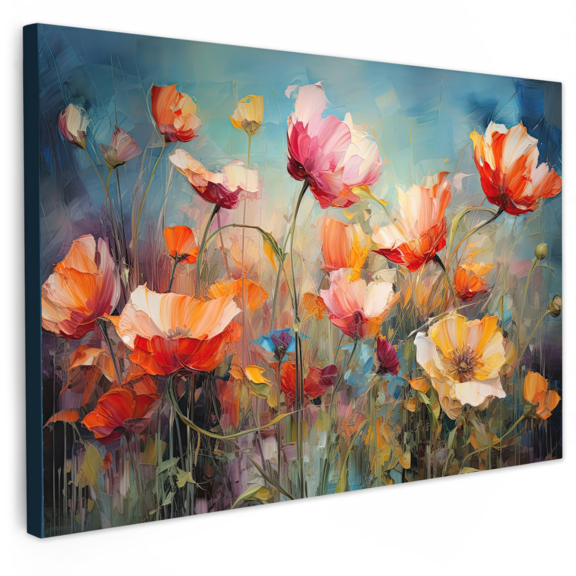 LEINWANDBILD Blumen - Aquarell - Kunst - Botanisch - Natur XXL 150x100 cm - Orange, Textil (150/100cm) - MuchoWow