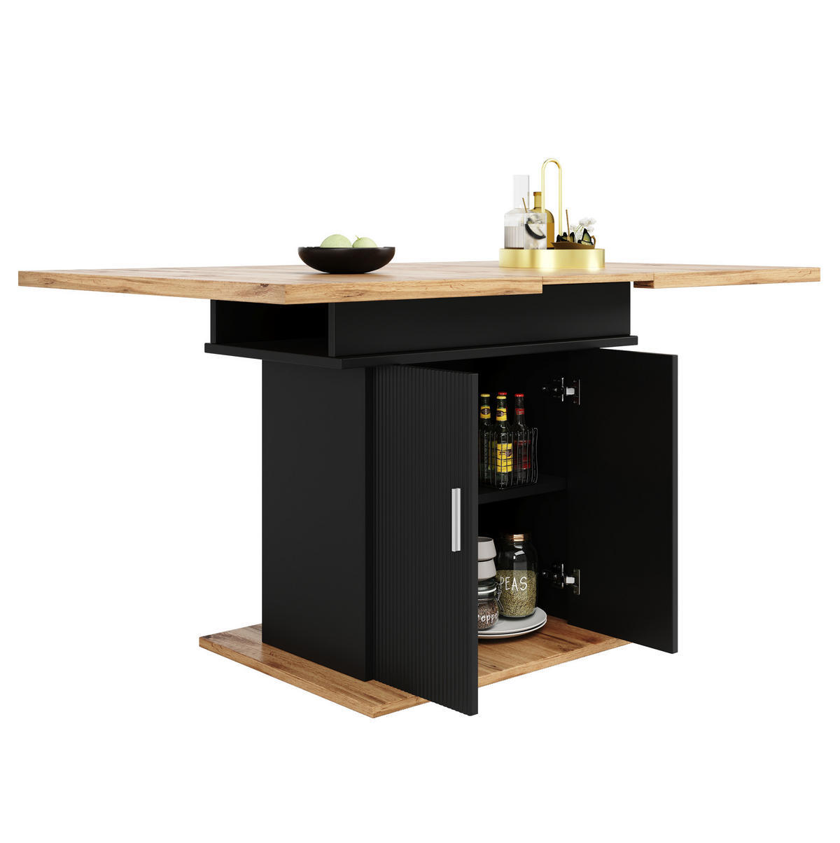 JÍDELNÍ stůl 110-140/70/76 cm černý z MDF rozkládací s úložným prostorem - černá, kompozitní dřevo (140/70/76cm) - OKWISH