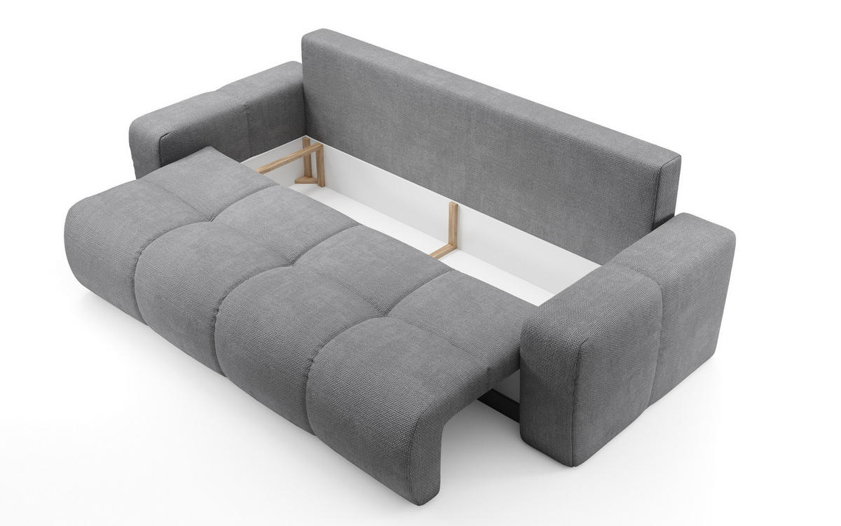 BETTSOFA DUCA Grau Jersey- Stoff mit Schlaffunktion - Grau, Holz (259/90/99cm) - MASSENO