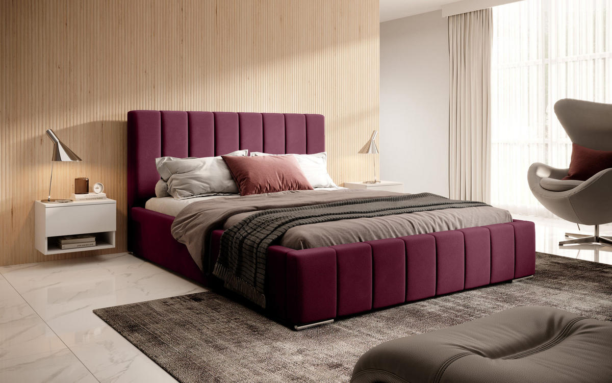 POSTERBETT Doppelbett Belten Burgunderrot 120x200 cm - Bordeaux, Textil (120/200cm) - Meblito