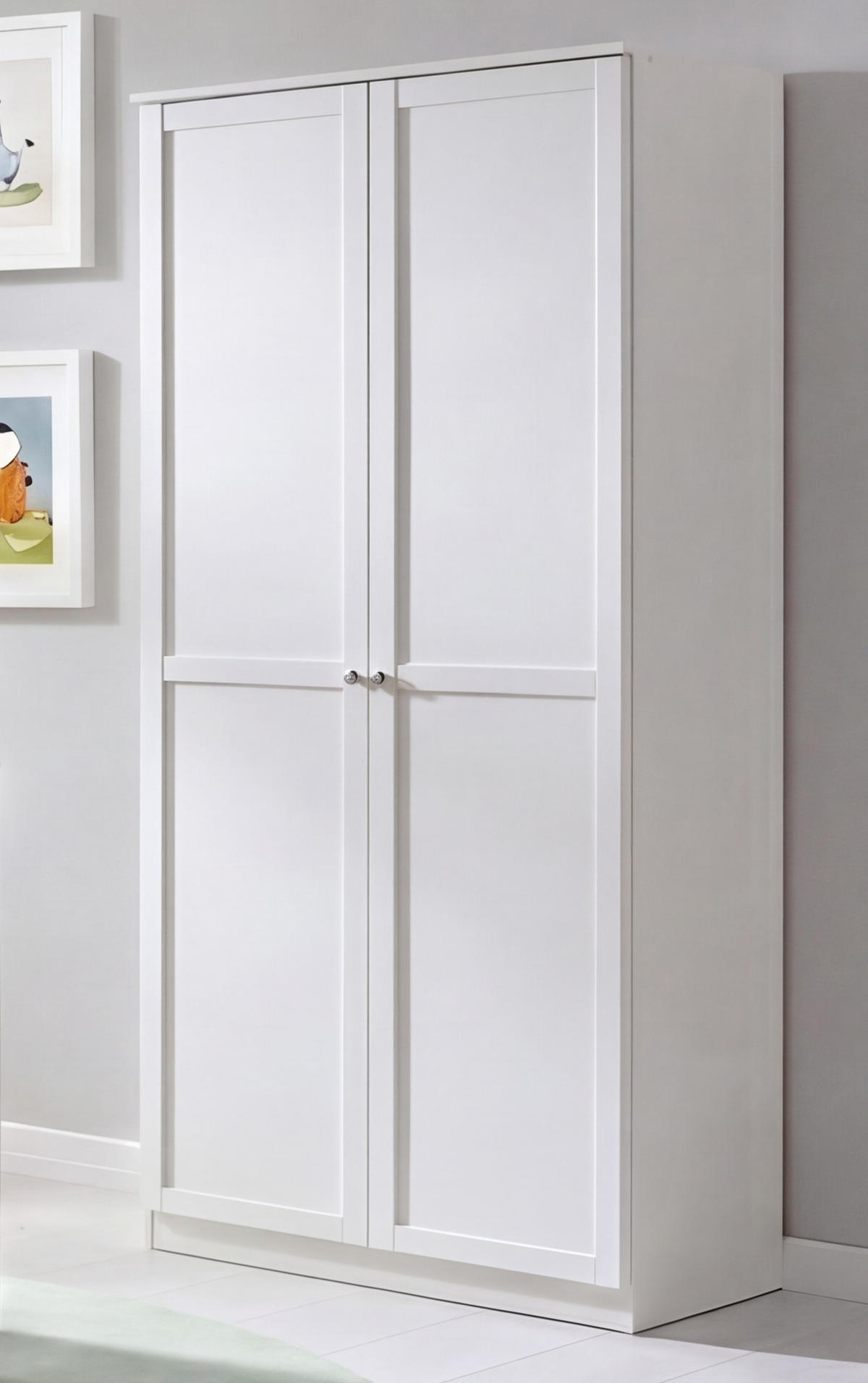 BABYZIMMER-SET 3-tlg.: Babybett & Wickelkommode & Kleiderschrank 2-türig B90/H197/T58 cm, Soft-Close, Landhausstil Weiß / 22801 - Silberfarben/Weiß, Holzwerkstoff/Metall (76/83/146cm) - luma-home