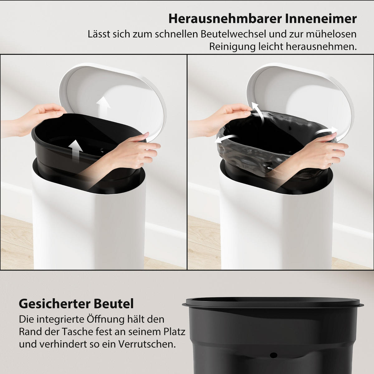 MÜLLEIMER 12L WEISS Treteimer mit Soft-Close-Funktion 30/25,5/37,5 cm - Weiß, Metall (25.5/37.5/30cm) - Rolipo