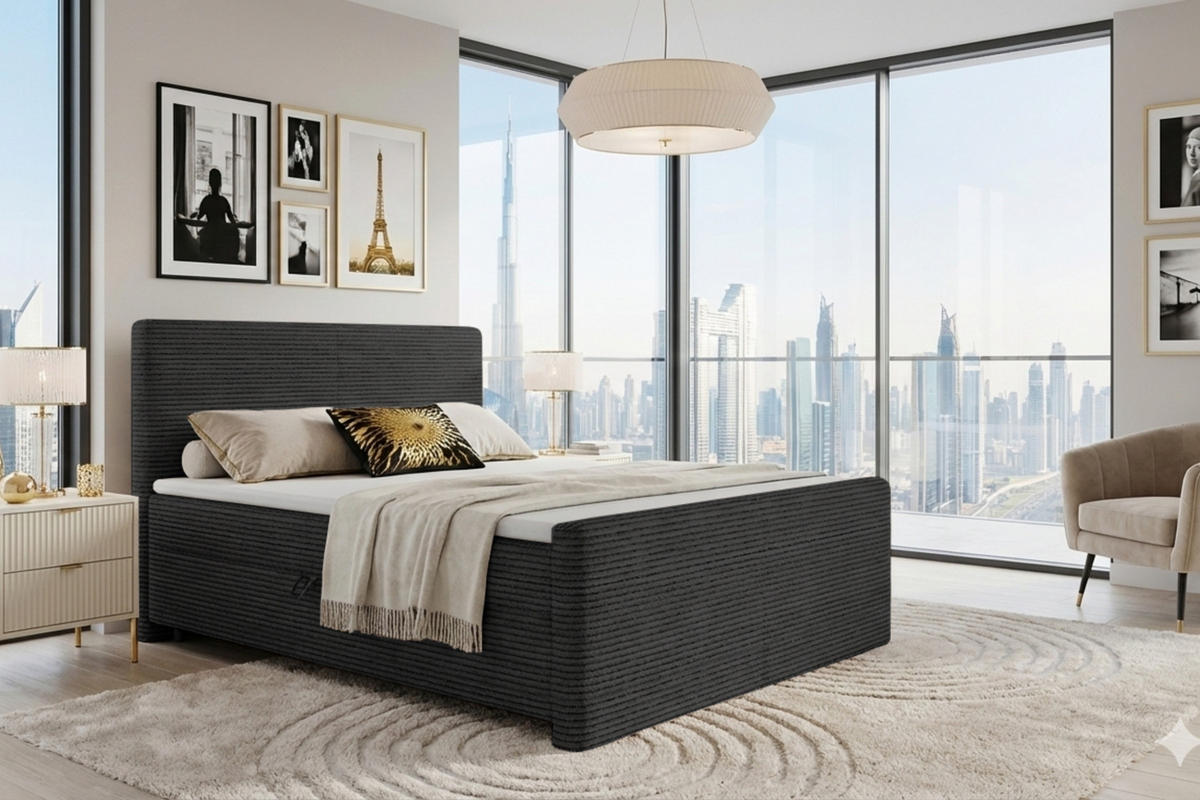 BOXBETT MIDI 160/200 in Cord Anthrazit H4 - Anthrazit, Holz/Holzwerkstoff (160/200cm) - Deine Möbel 24