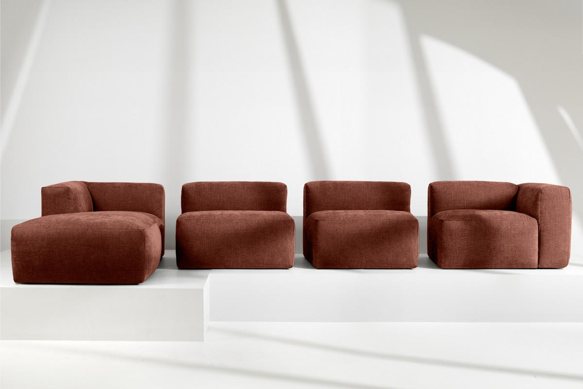 ECKMODULSOFA-LINKS BUFFO 6-Sitzer mit extrem weicher Sitzfläche, Gewebestoff, orange - Orange, Textil (377/180cm) - KONSIMO®