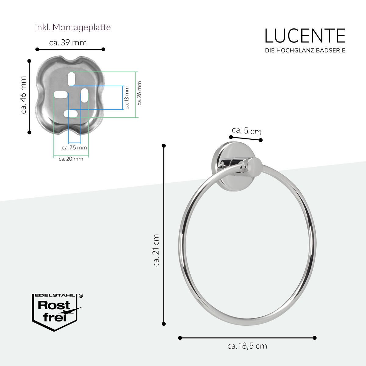 HANDTUCHRING LUCENTE, Edelstahl - Chromfarben, Metall (18.5/21/5cm) - bremermann