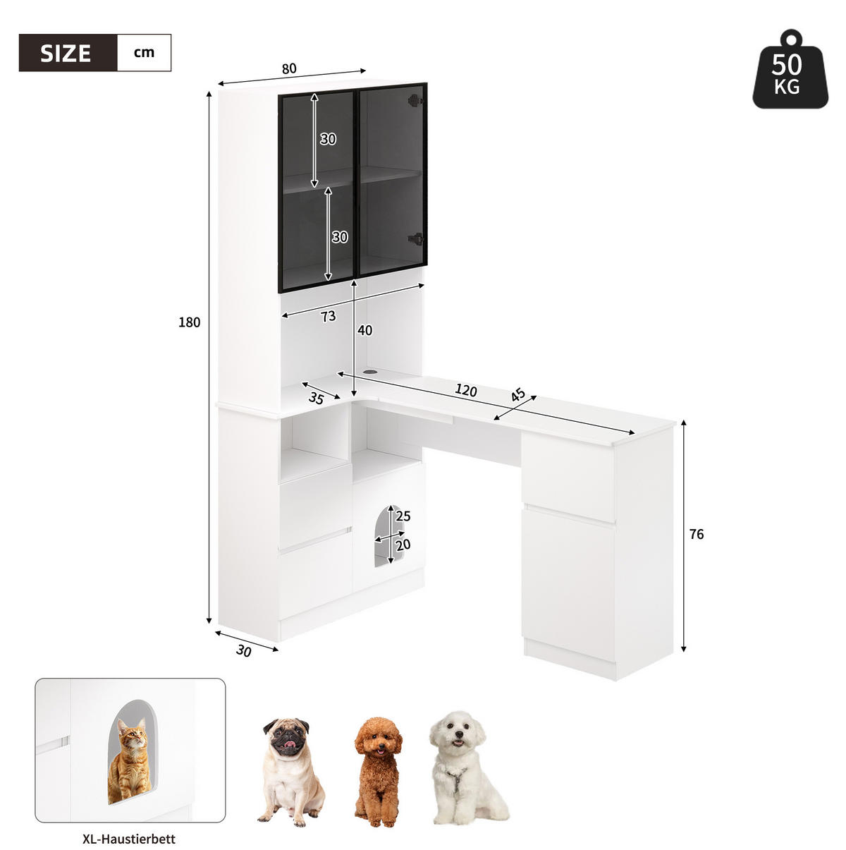 HIGHBOARD 120/80/180 cm Weiß aus MDF mit LED-Beleuchtung - Weiß, Holzwerkstoff (80/180/120cm) - OKMYHOME