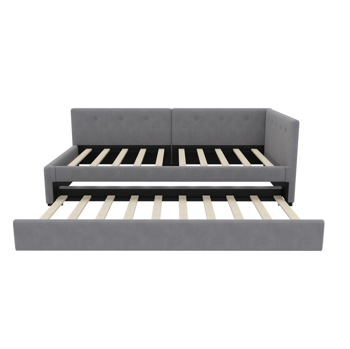 TAGESBETT aus Samt 90x200 cm Grau mit ausziehbarem Rollbett und Lattenrost, platzsparendes Design - Grau, Textil (90/200cm) - Modfu