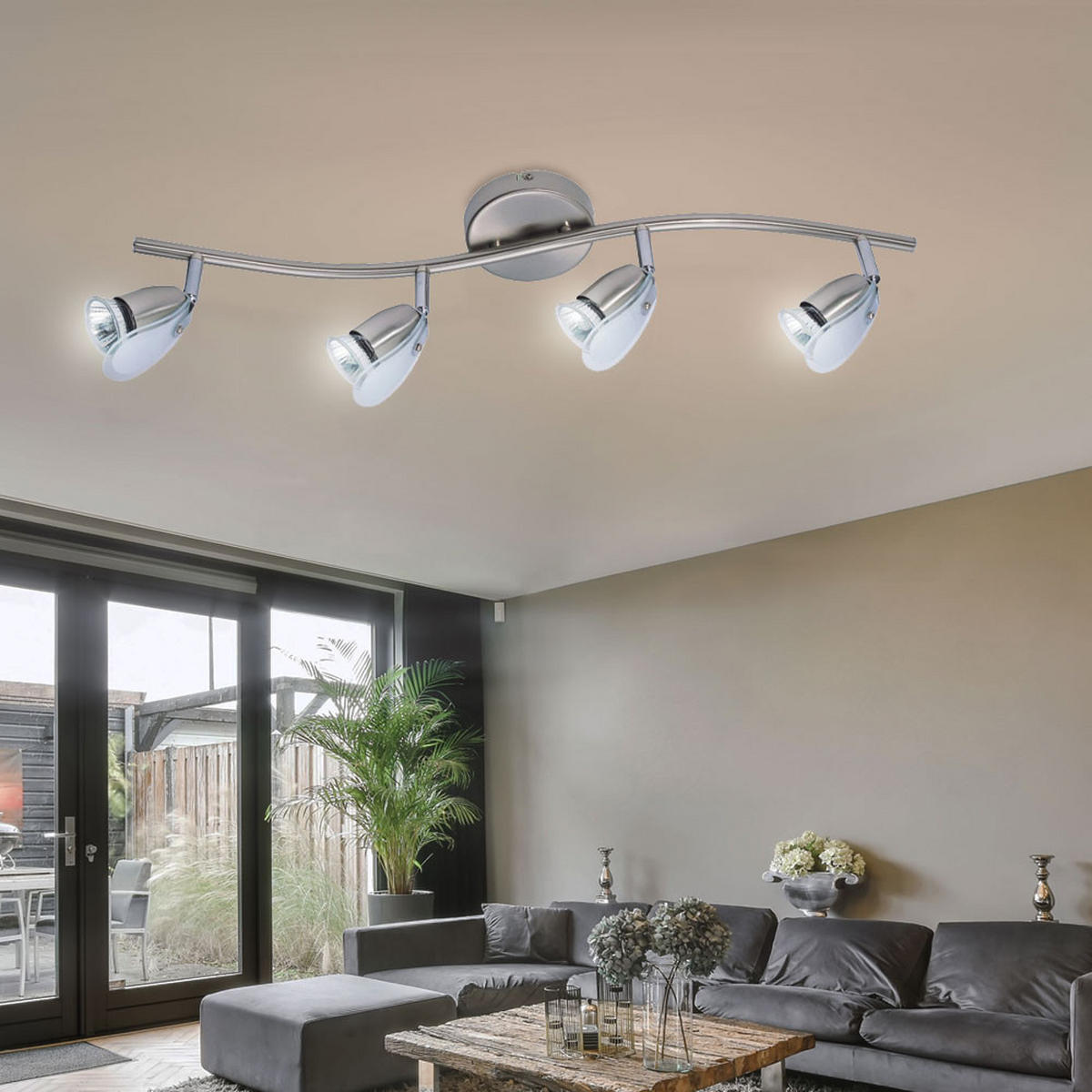 LED DECKENLEUCHTE Spot Nickel Matt Silber - Silberfarben, Glas (66/11/13.5cm) - Globo Lighting