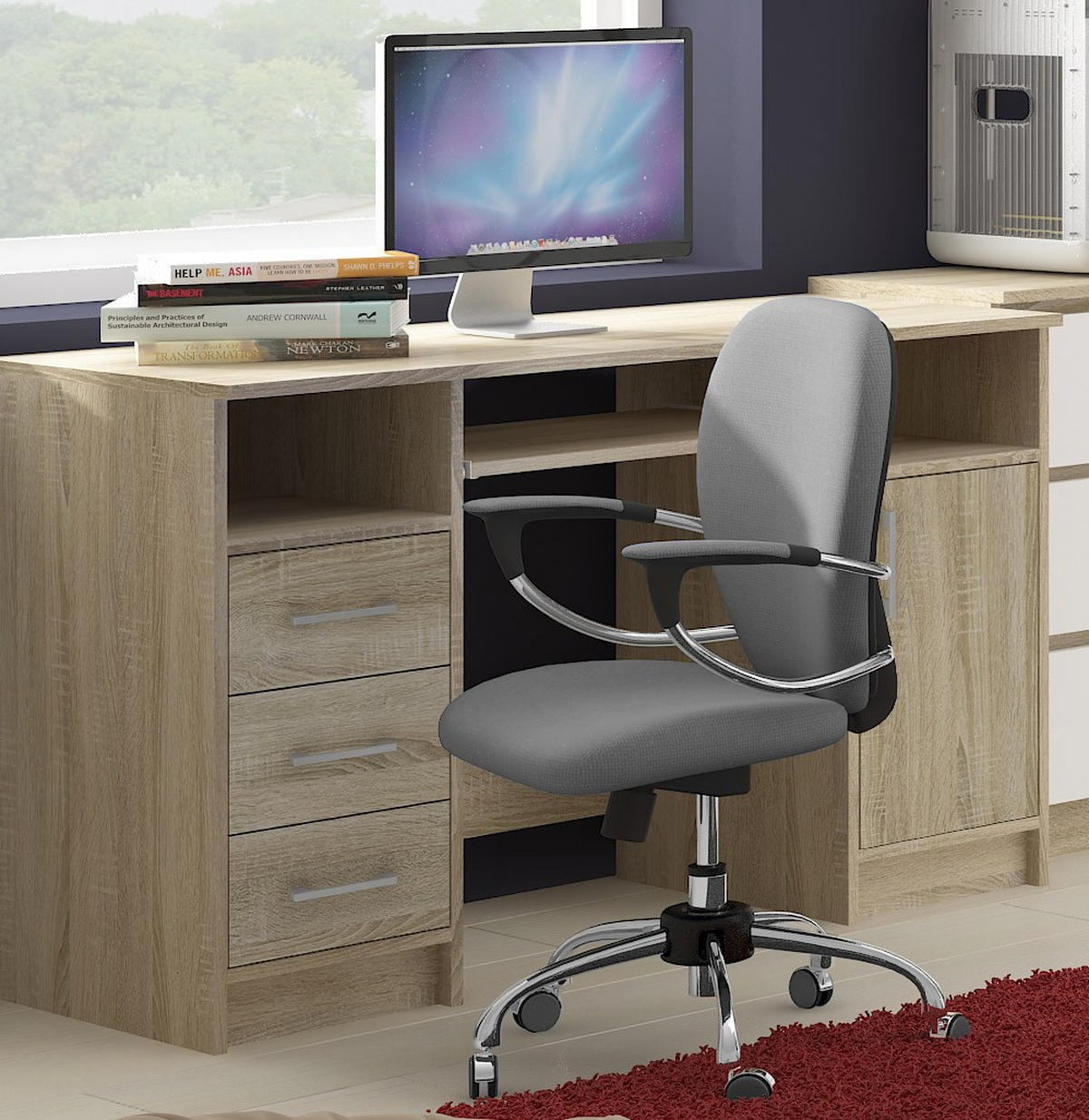 SCHREIBTISCH Sonoma-Eiche 124x52x74 cm - Silberfarben/Sonoma Eiche, Holzwerkstoff/Kunststoff (52/124/74cm) - Akord