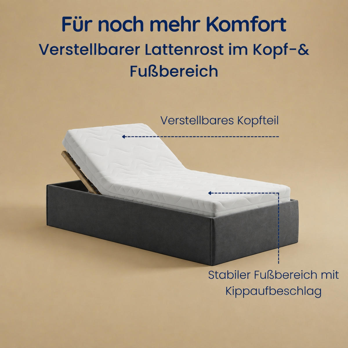 POLSTERBETT mit Stauraum & H2 Matratze 140x200 cm in Anthrazit - Anthrazit, Textil (140/200cm) - Home Collective