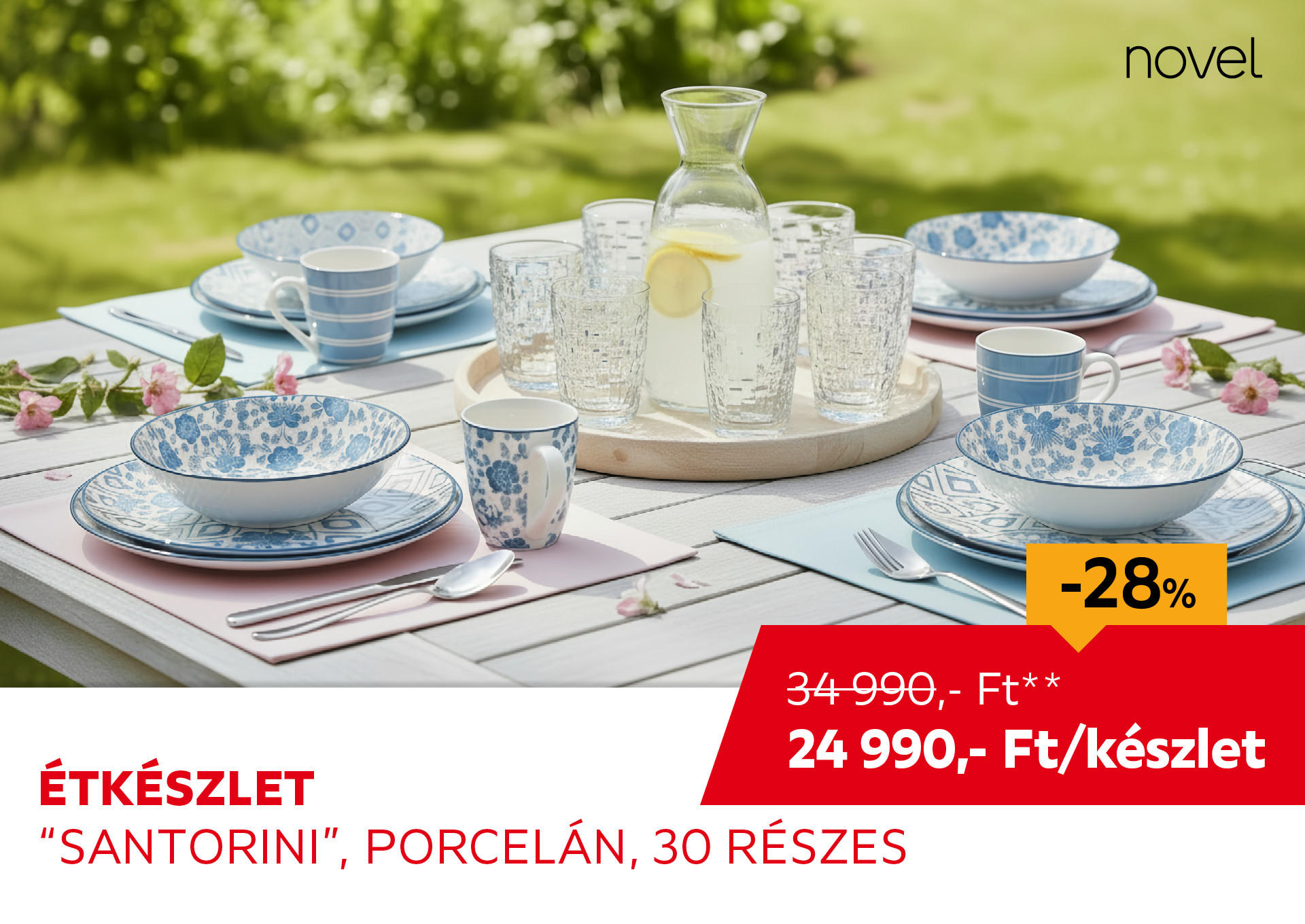 Étkészlet "Santorini", porcelán, 30 részes Kiemelt termék 34990 Ft.- helyett 24990 Ft.-