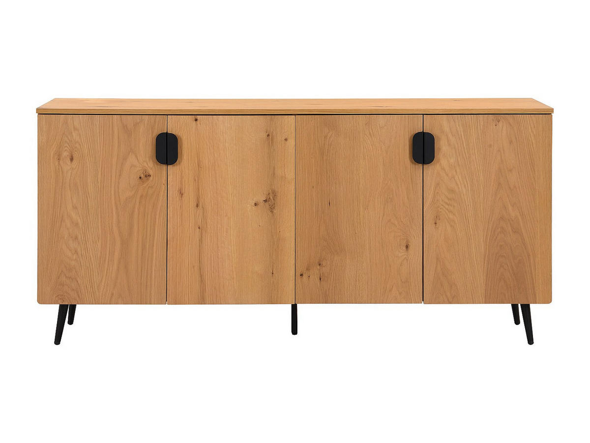 SIDEBOARD mit 4 Türen - Eichenfurnier & Stahl - Holzfarben hell & Schwarz - SINOLO - Naturfarben, Holz (160/76/40cm) - Vente-Unique