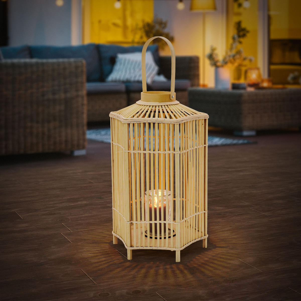 BAMBUSOVÁ LAMPION H: 75 cm Barva dřeva Boho styl - přírodní, dřevo (35/75/35cm) - ECD-Germany
