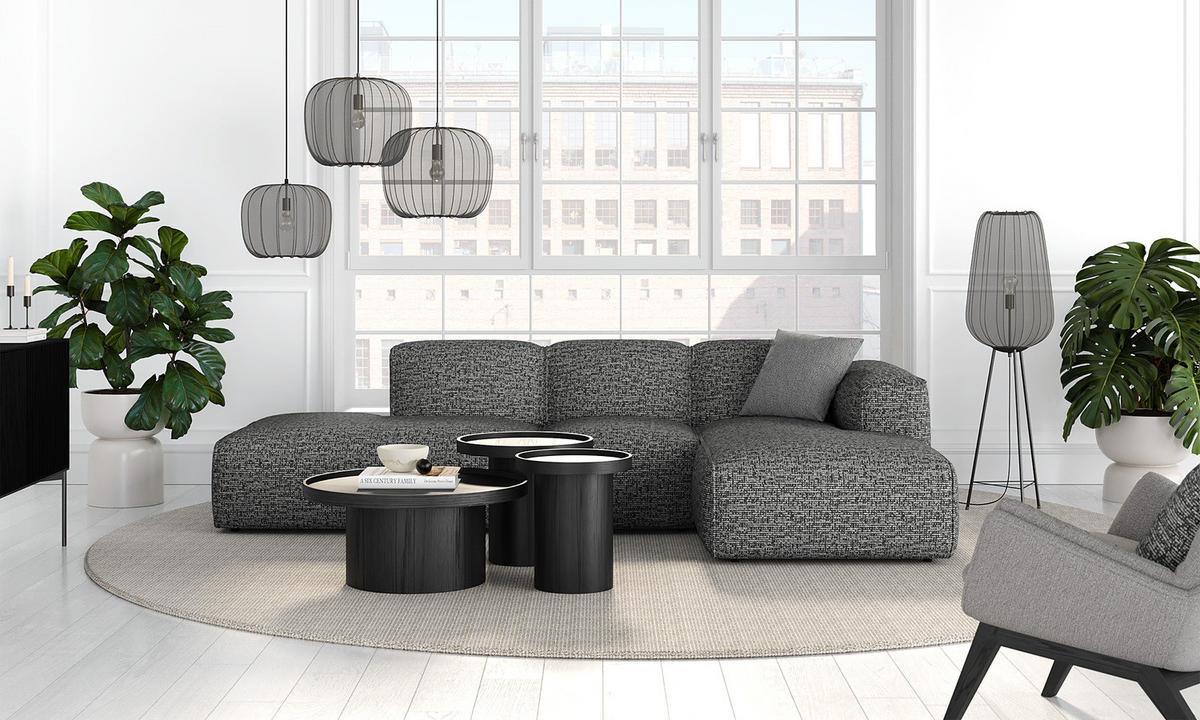 ECKSOFA mit Chaiselongue - Schwarz/Grau, Kunststoff/Textil (290/173cm) - home24