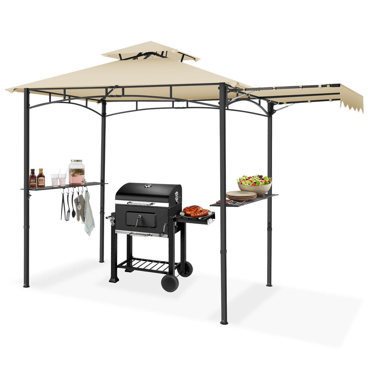 GRILLPAVILLON Maracaibo, 316 x 150 x 250 cm, Sand - Sandfarben, Kunststoff (150/250/316cm) - tectake