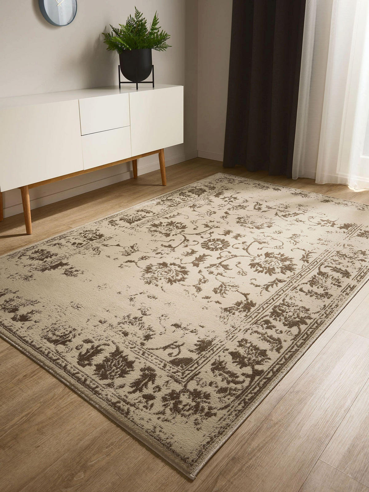 VINTAGE-TEPPICH Suki 160/230 cm - Creme/Braun, Kunststoff (160/230cm) - benuta