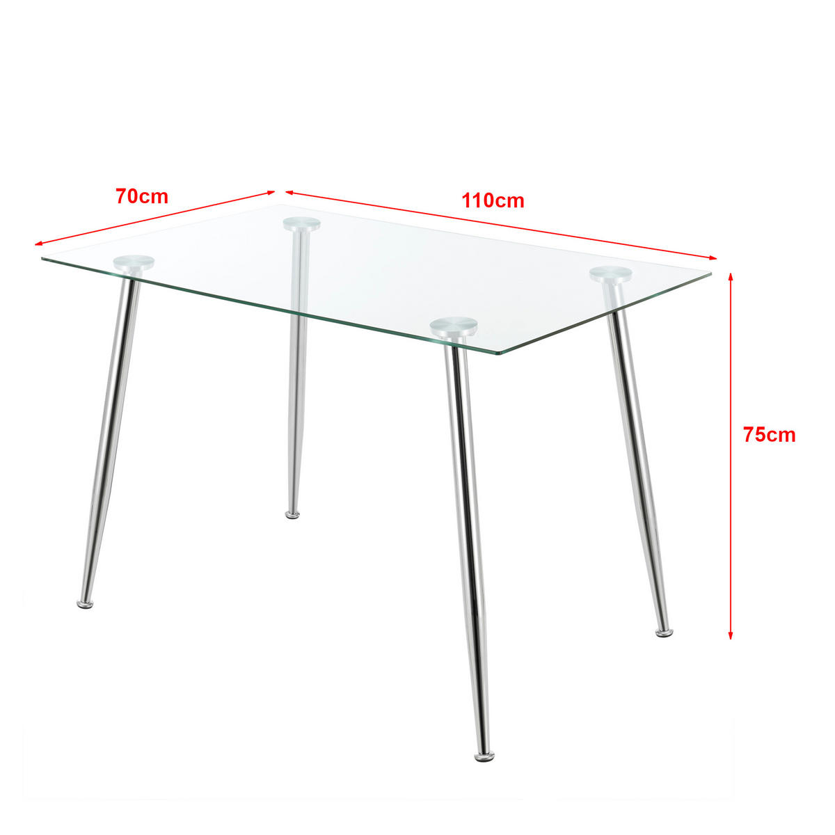 ESSTISCH Hyrynsalmi - Chromfarben/Transparent, Glas/Metall (70/110/75cm) - [en.casa]
