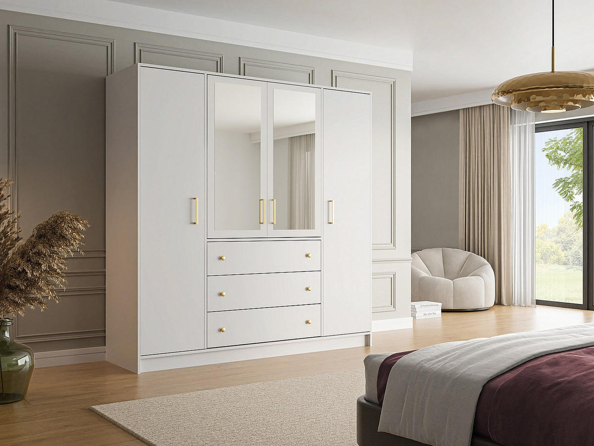 KLEIDERSCHRANK - 196 cm x 58 cm - Holz, Platte - Weiß - LIZANDRO - Weiß, Holz (196/200/58cm) - Vente-Unique