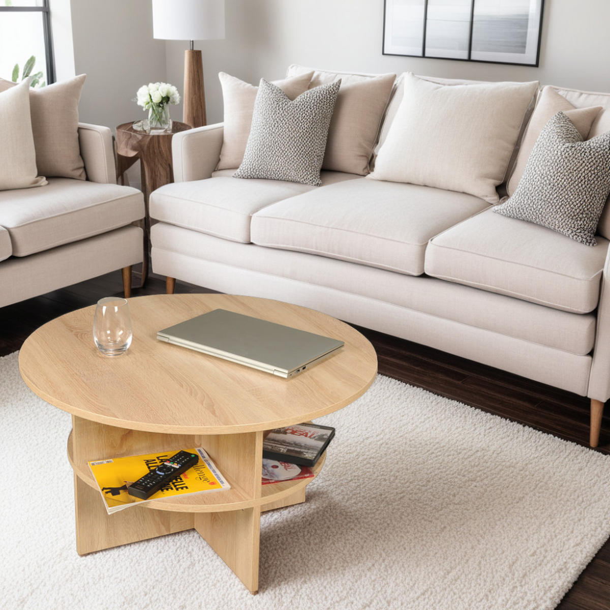 COUCHSTICH RONDO/ 2 Tischplatten durchm. 80 und 60 cm - Gebleichte Eiche Dekor - Sonoma Eiche, Holzwerkstoff (80/80/42cm) - Weber Industries