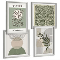 BILDER SET 4er Set - 50x50 cm & 40x60 cm Silberner Rahmen - Geometrische botanische Muster - Silberfarben, Kunststoff (50/50cm) - TULUP