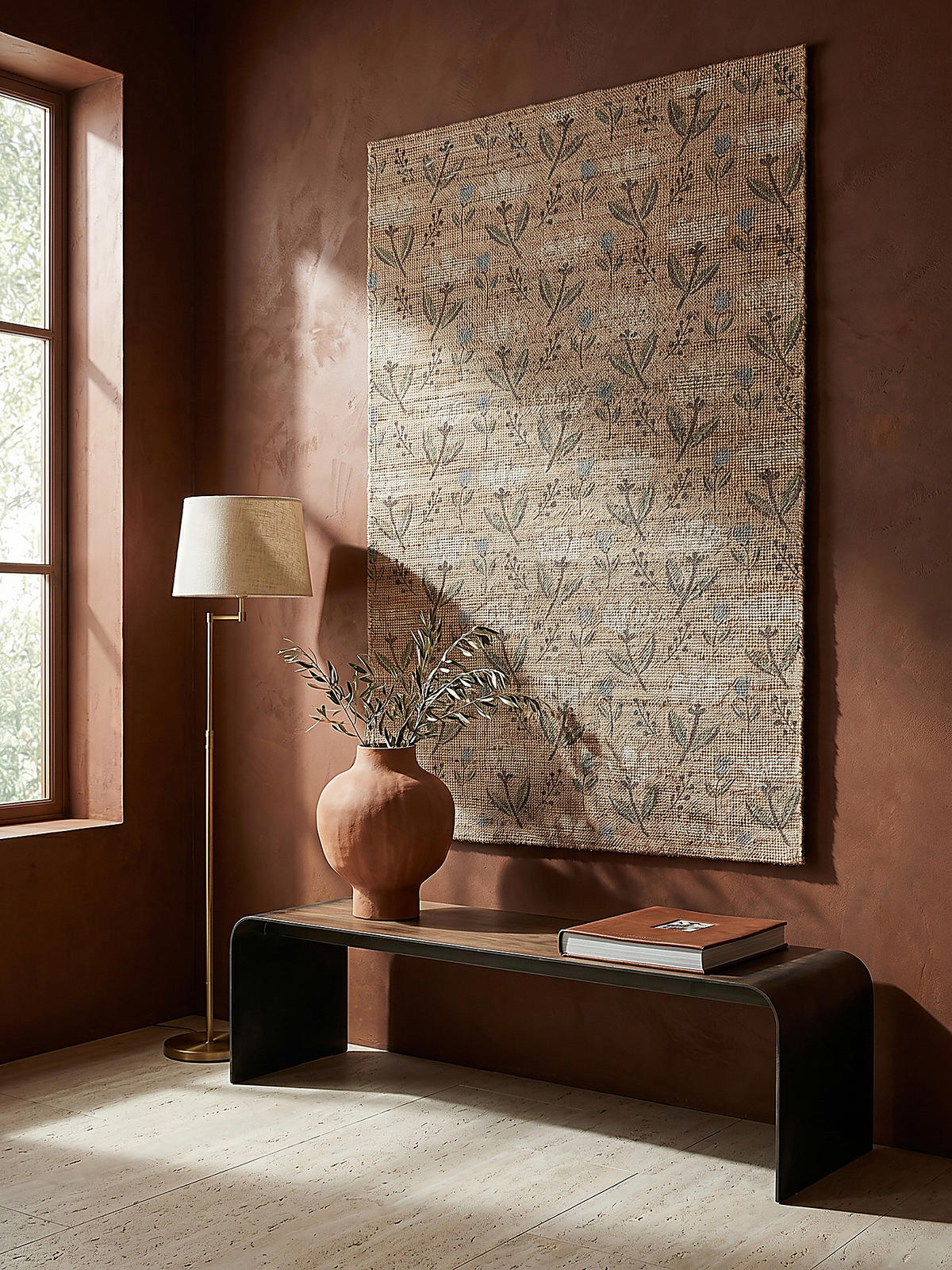 TEPPICH Jute Floral-Design, handgewebt JED, Naturfarben 200x290 cm - Braun, Textil (290/200cm) - KADIMA DESIGN