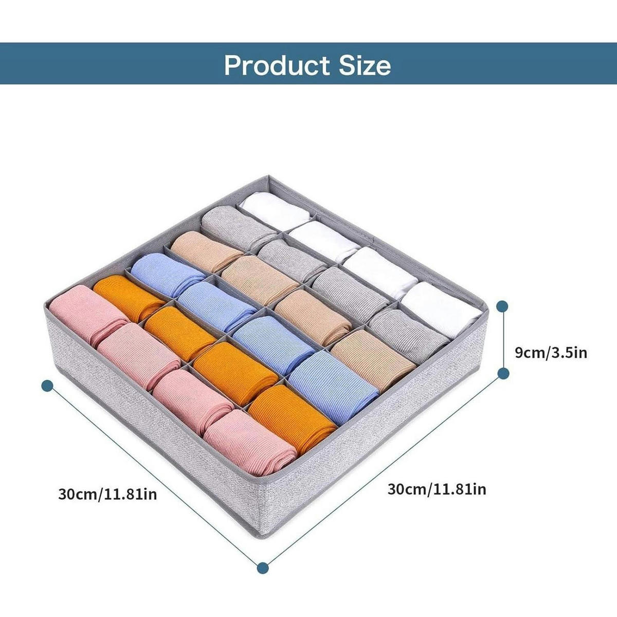 SCHUBLADEN-ORGANIZER 2er Set 24 Zellen faltbar 30 x 30 x 9 cm - Multicolor, Textil (8.9/33.8/33.8cm)