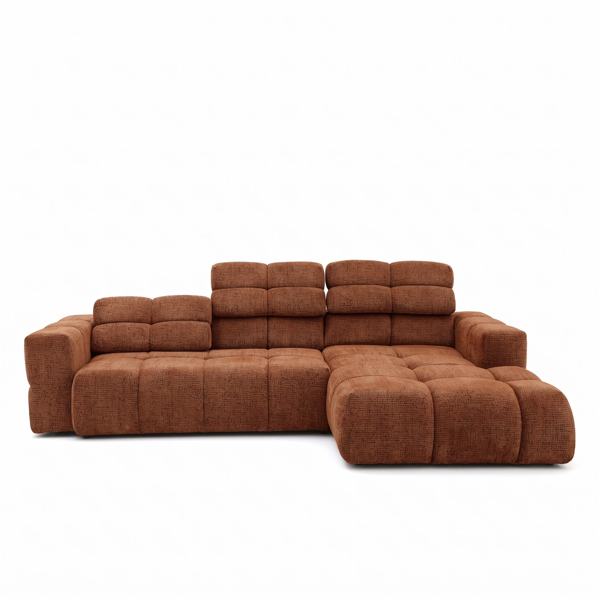 ECKSOFA TENDER Rechts mit Schlaffunktion und Verstellbare Kopfstützen, Chenille terrakotta - Terracotta/Schwarz, Holz/Kunststoff (176/315cm) - Muffo