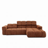 ECKSOFA TENDER Rechts mit Schlaffunktion und Verstellbare Kopfstützen, Chenille terrakotta - Terracotta/Schwarz, Holz/Kunststoff (176/315cm) - Muffo