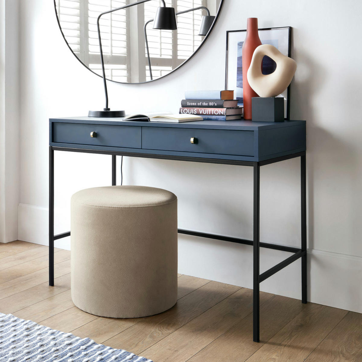 SCHMINKTISCH MONCTON TOA1-2S Metalgriffe, Dunkelblau - Dunkelblau, Holzwerkstoff/Kunststoff (104/78/50cm) - Komodee