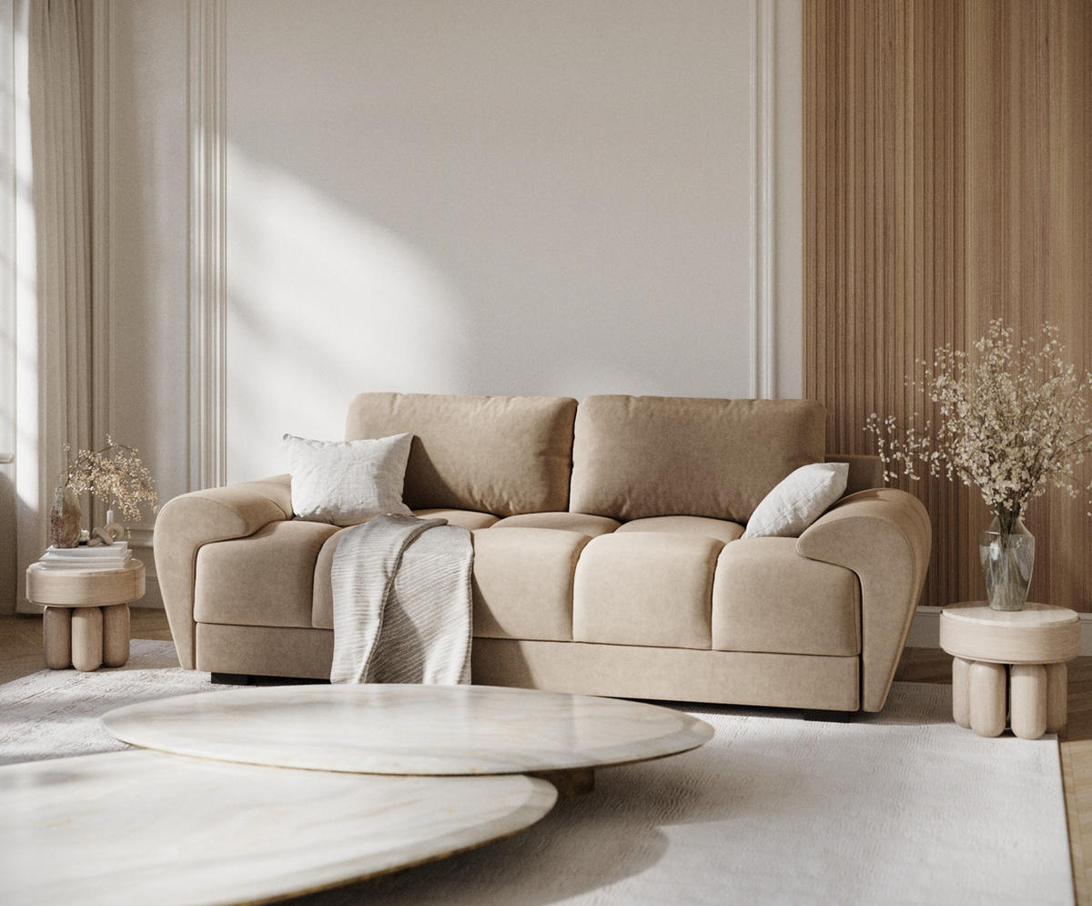 3-SITZER SOFA Peebles Beige Samtstoff - Beige/Schwarz, Holz/Holzwerkstoff (244/90/101cm) - Maison de Reve