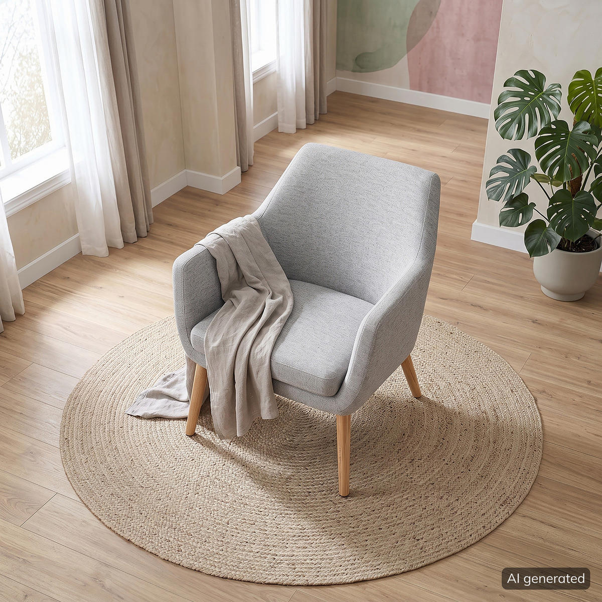 LOUNGESESSEL - Eichefarben/Hellgrau, Eichenholz/Holz (66/80/68cm) - home24