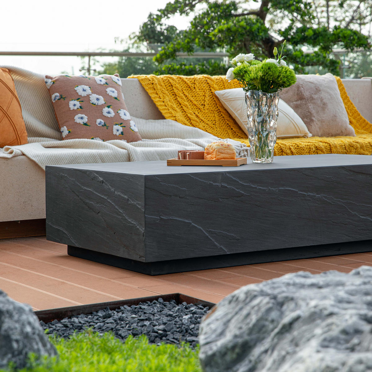COUCHTISCH COLORADO aus GF-Beton Rechteck, Wetterbeständig, 153x77x36 cm - Dunkelgrau, Naturmaterialien (153/77/36cm) - Elementi