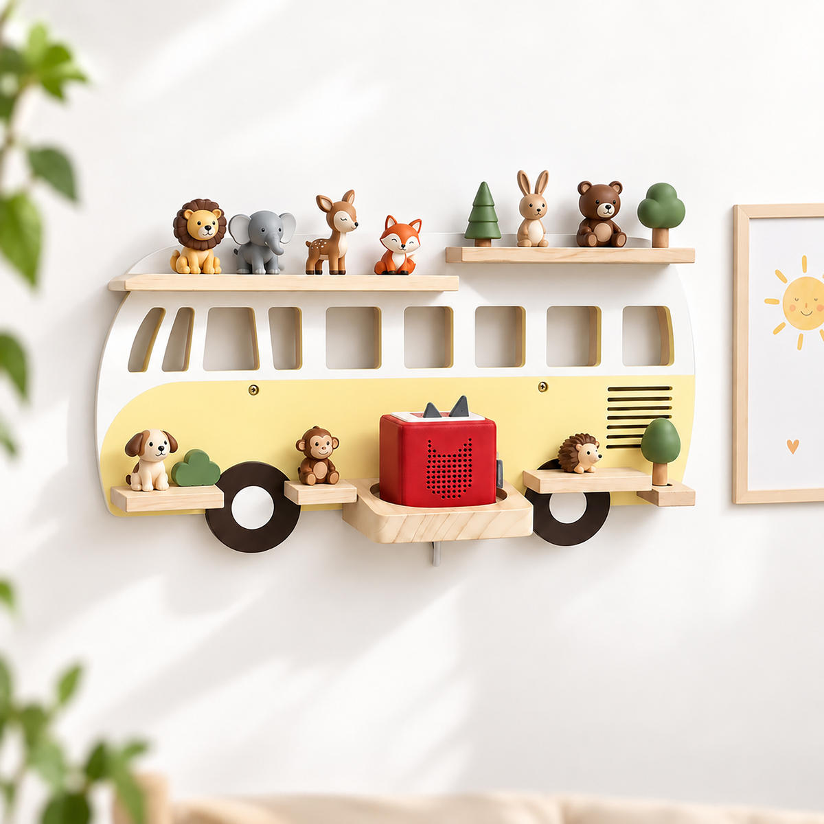 WANDREGAL Gelb Busform für 25 Hörfiguren - Gelb, Holz (62/32/13cm) - Relaxdays