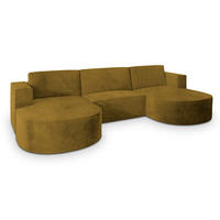 WOHNLANDSCHAFT VEZZO M Gelb Velours-Stoff mit Schlaffunktion - Gelb, Holz (347/85/174cm) - MASSENO