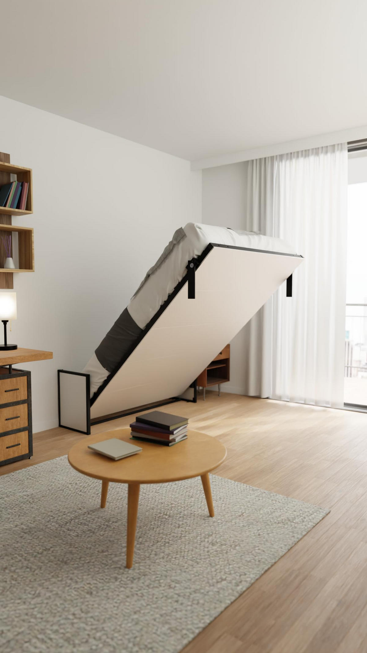SCHRANKBETT Morphy Studio Modulares SizeFlex- und TypeFlex-System - 160x200, Vertikal - Schwarz, Metall (160/200cm) - WallBedKing