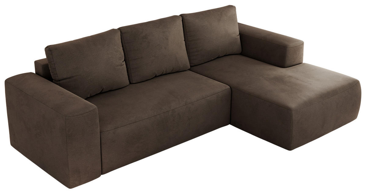 ECKSOFA TRENTINO L Braun Velvet - Rechts - Schwarz/Braun, Textil (164/266cm) - MKS