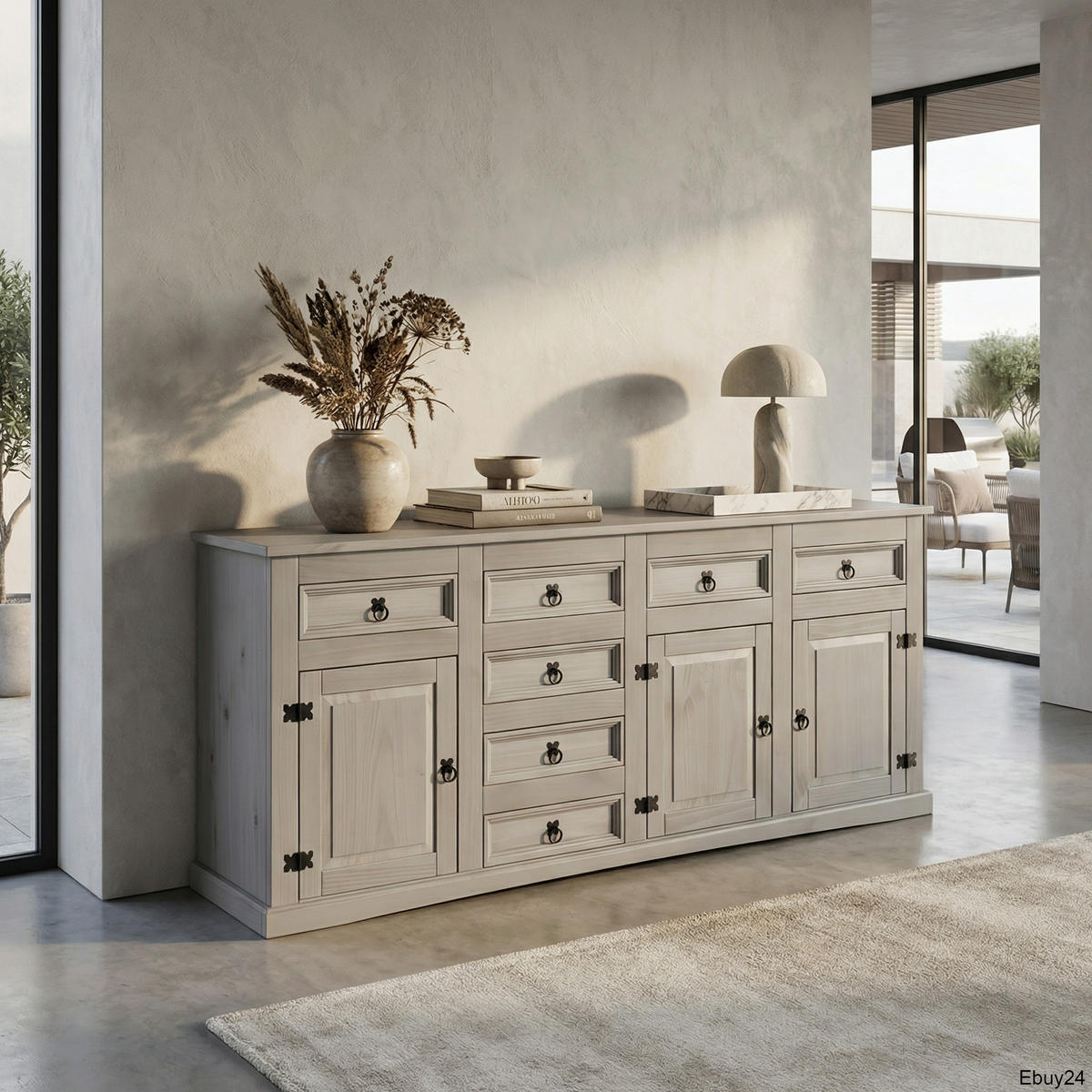 SCHRANK New Mexico Grau Antik 200/44/84 cm - Grau, Holz (200/84/44cm) - ebuy24