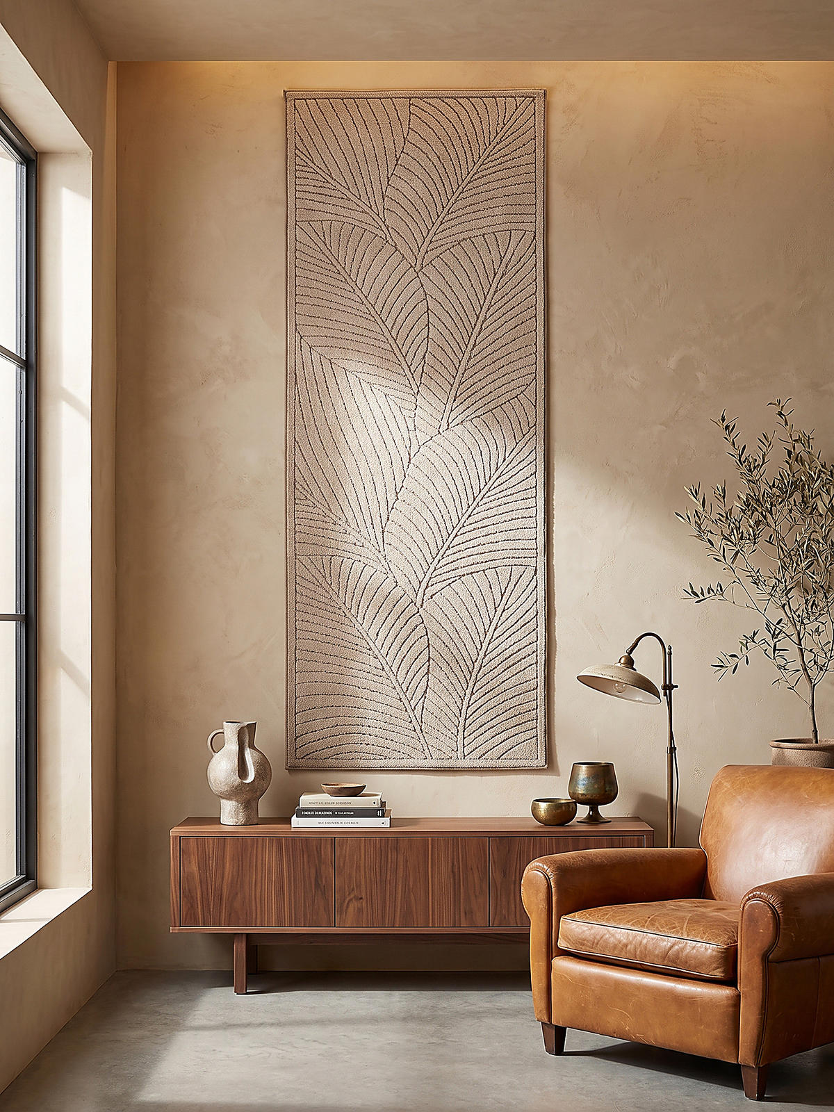 LÄUFER Outdoor, Fußbodenheizung-geeignet, mit Blattmotiv, ENGADIN in Beige, 80 x 250 cm - Beige, Textil (80/250cm) - KADIMA DESIGN