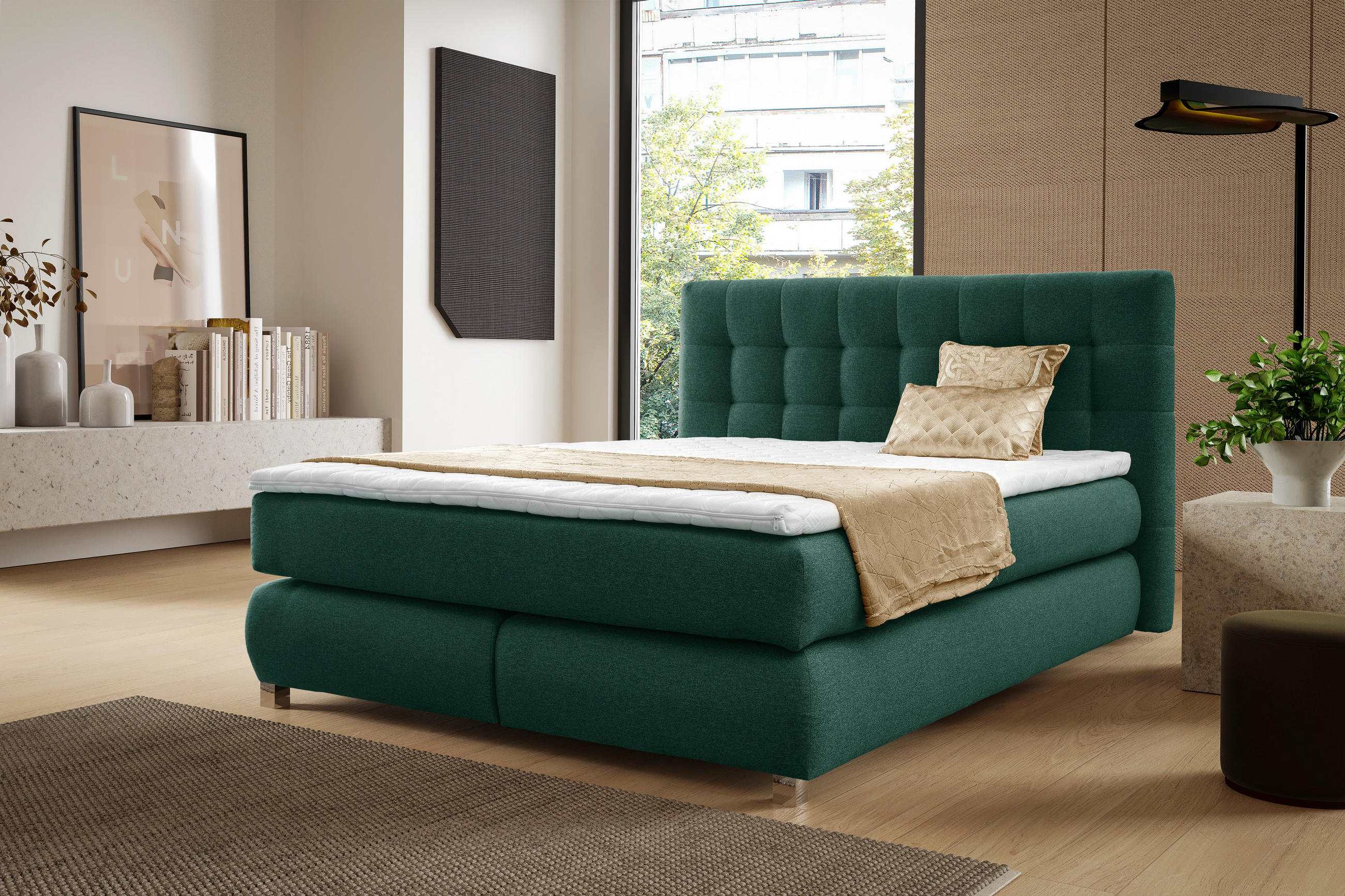 BOXSPRINGBETT BLAKE Bonellmatratze Topper 220x200 Flaschengrün - Grün, Holz (220/200cm) - Furnistar