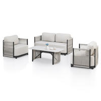 GARTEN-LOUNGE-SET Curacao beige 4-tlg. - Beige, Metall - Juskys