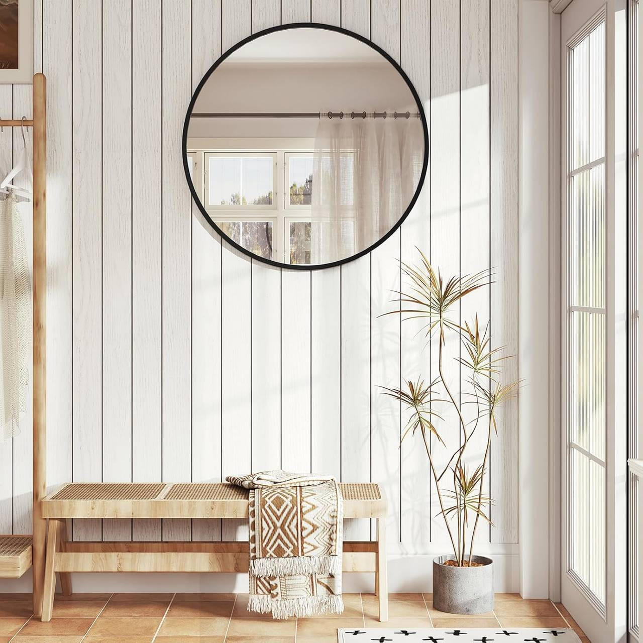 WANDSPIEGEL rund, φ 70cm, Schwarz - Schwarz, Glas/Holzwerkstoff (70/70/2cm) - Woltu