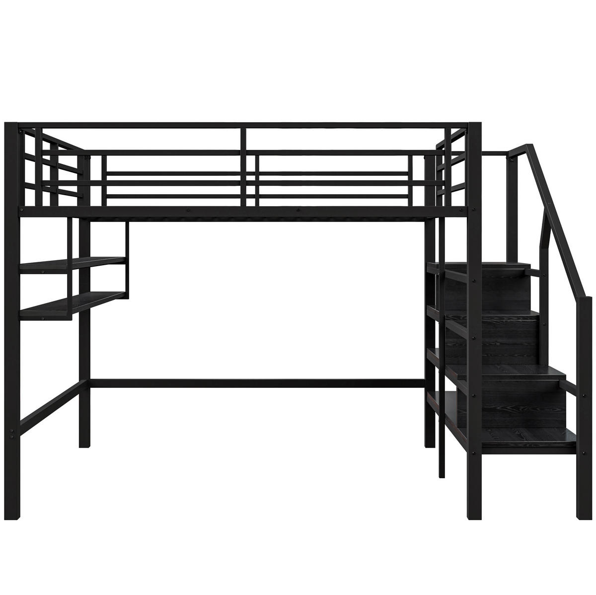 HOCHBETT aus Metall und MDF 140x200 cm Schwarz mit Stauraumleiter und Einlegeböden - Schwarz, Metall (140/200cm) - IVMEU