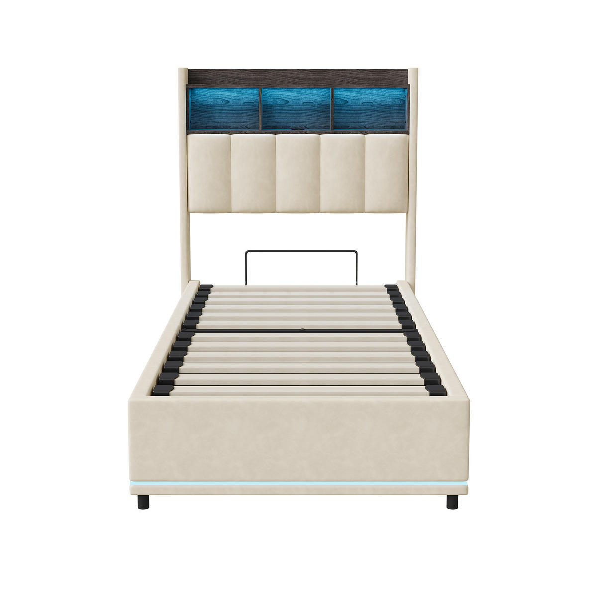 POLSTERBETT 90x200 cm Samt mit LED Kopfteil, Lattenrost und USB Typ-C Funktion - Weiß, Holzwerkstoff (90/200cm) - Novahome