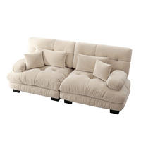 2-SITZER-SOFA DE-34065 mit 4 Kissen Hellbraun - Hellbraun, Holz (77/81/220cm) - ComfortXL
