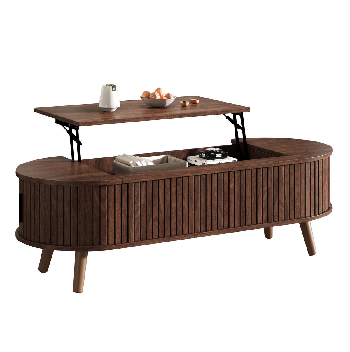 COUCHTISCH 120/50/39,5 cm höhenverstellbar mit verborgenem Stauraum und Rollladenfächern aus MDF/Holz, Nussbaum - Nussbaumfarben, Holzwerkstoff (120/50/39.5cm) - Redom