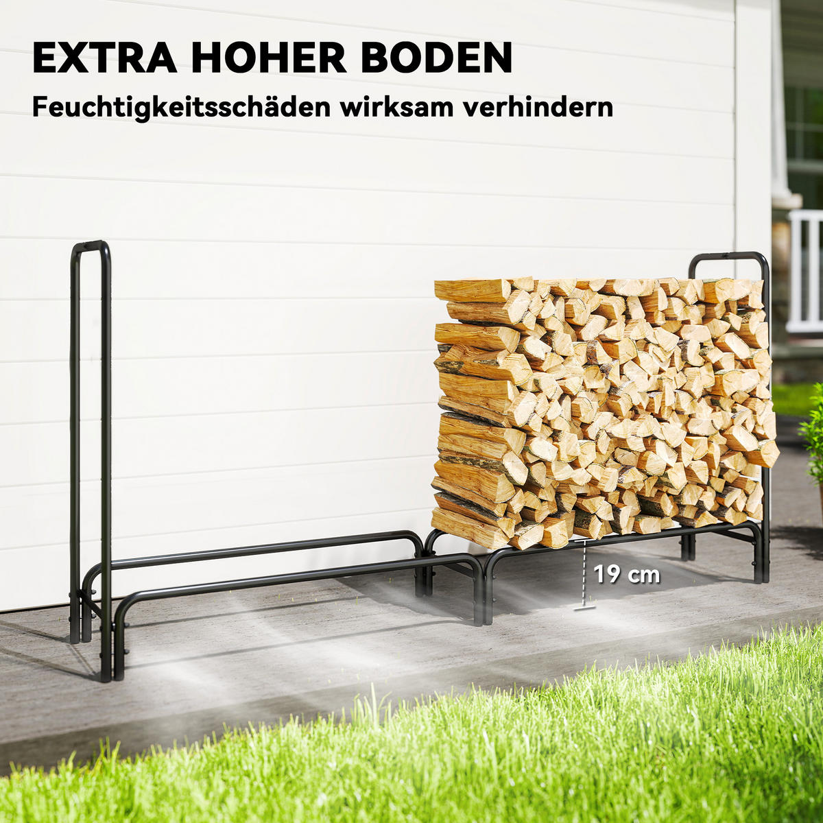 KAMINHOLZREGAL bis 200 kg - Schwarz, Metall (36/99/200cm) - Outsunny