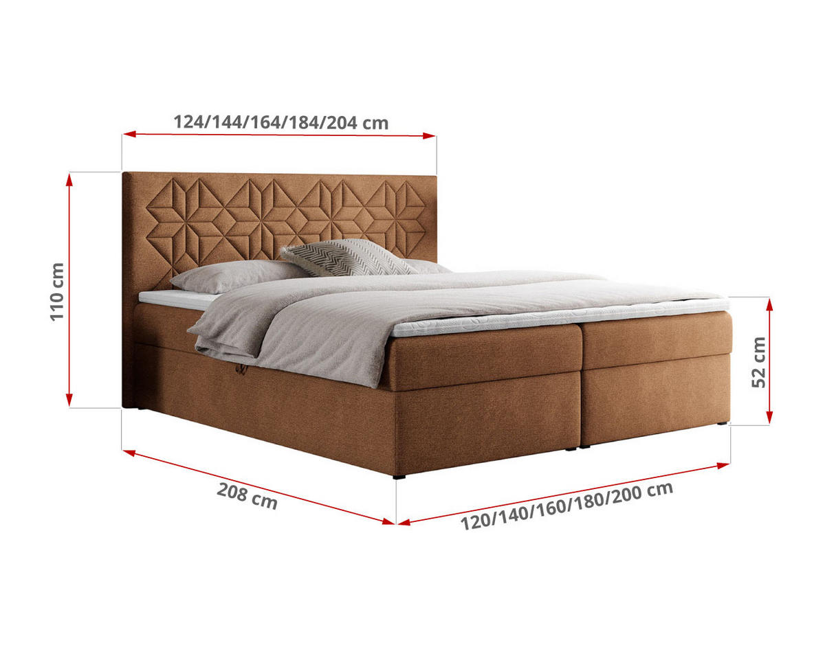 BOXBETT LEILA 180/200 Orange Struktur - H3 - Orange, Holz/Textil (180/200cm) - MKS