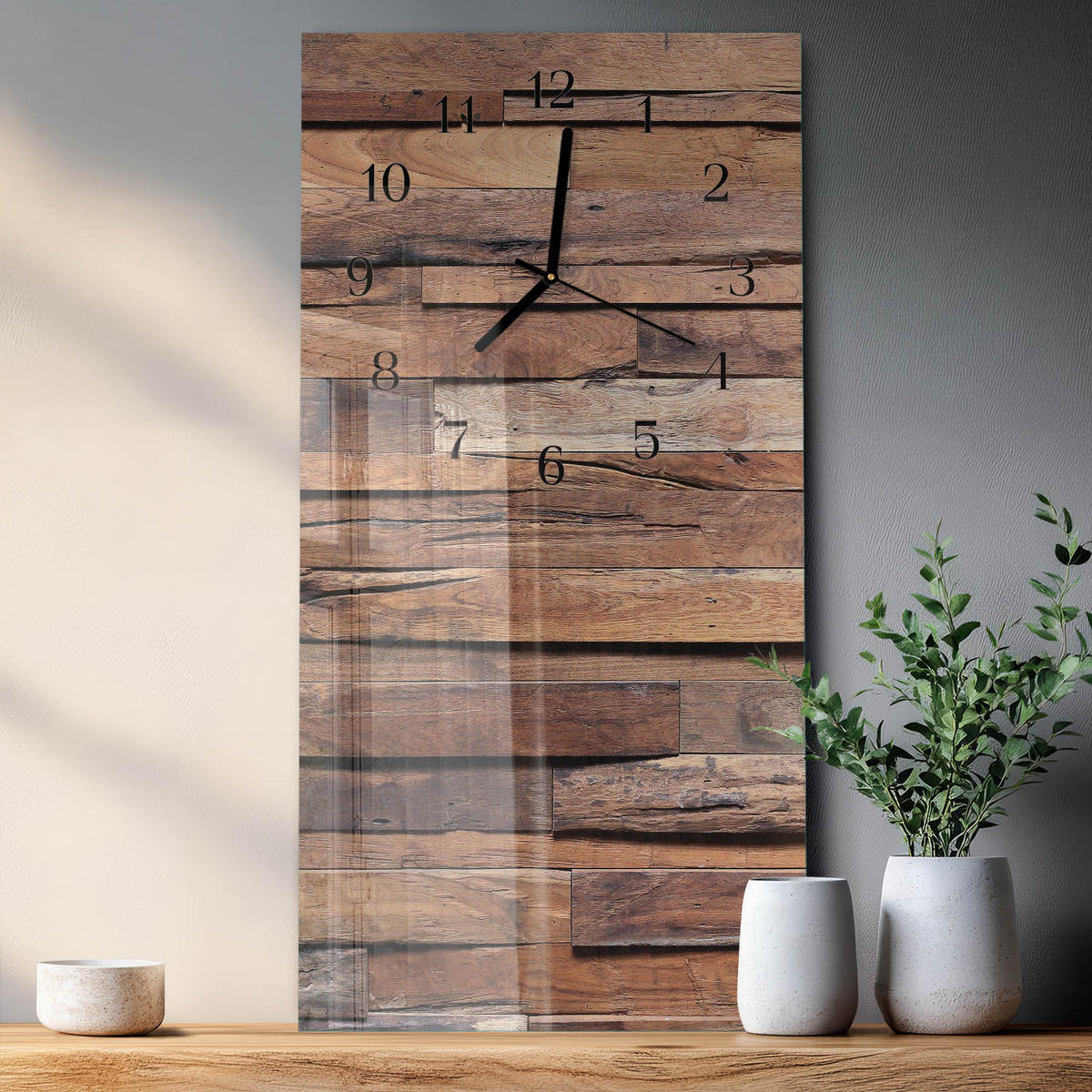 WANDUHR 60x30 cm - Farbenfrohes Gemälde - Braun, Glas (30/60/0.4cm) - TULUP