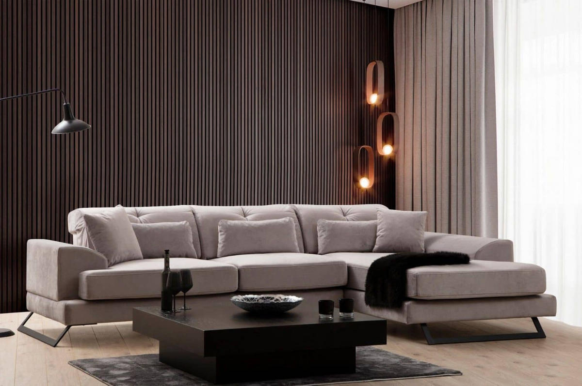 ECKSOFA mit verstellbarer Rückenlehne - Hellgrau/Schwarz, Holz/Textil (190/304cm) - myHomelando