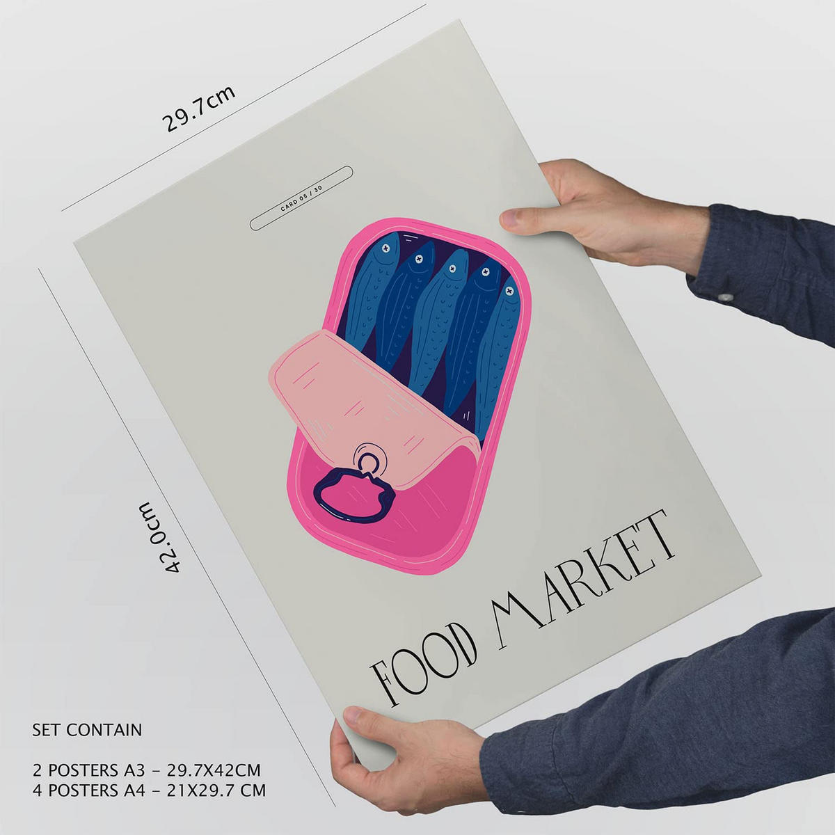 POSTER Set Mit 6 Lebensmittel Und Ernährungs Markt Am Meer Natur Und Botanikdrucke Für Innenarchitektur A3 & A4 Rahmen Aus Hellem Holz - Beige, Papier (29/3cm) - Nacnic